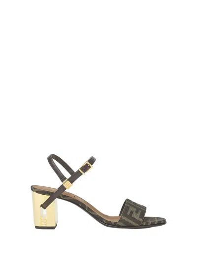 Fendi Women Delfina Medium Heel Sandals In Ff Jacquard In Multi