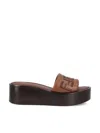 Fendi Embroidered Detail Platform Slides In Acorn