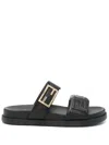 Fendi Nappa Leather Feel Double-band Slides Shoes In Black