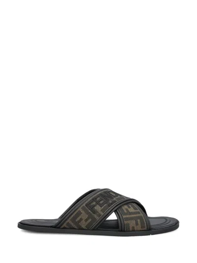 Fendi Sandals In Black+black Tobacco