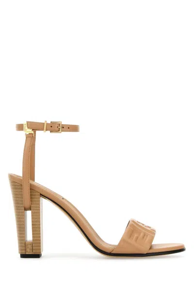 Fendi Beige Ff Nappa Leather High-heeled Sandals