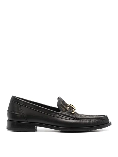 Fendi Leather Loafers With Buckle Detail In Black
