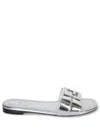 Fendi Women Silver Leather Baguette Slippers In Gray