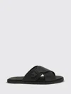 Fendi Crossed X-strap Calfskin Slide Sandals In Black