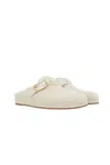 Fendi Shearling Buckle Sabot Mules In Milk+creme Brule