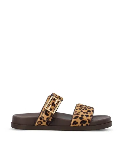 Fendi Feel Leopard-print Buckle Sandals In Animal Print