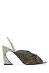 Fendi Black And White Printed Leather High-heeled Slides In Animal Print