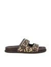 Fendi Slide Sandals With Patterned Woven Upper In Natural Gianduja