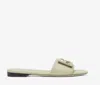 Fendi Ff Leather Buckle Flat Slide Sandals In R.sage+r.sage