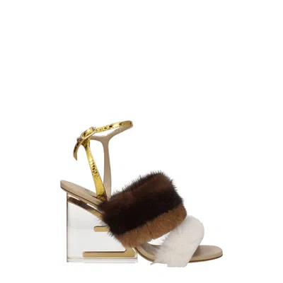 Fendi Sandals Women Mink Brown/gold