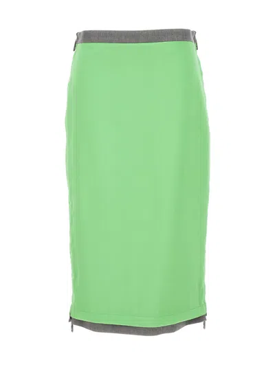 Fendi Satin And Gabardine Skirt In Green