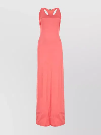 Fendi Satin Belted Long Dress In Kissed