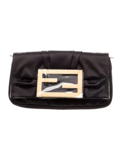 Pre-owned Fendi Satin Clutch In Black