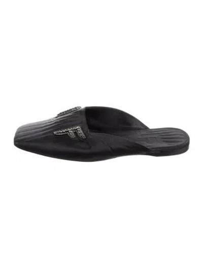 Pre-owned Fendi Satin Crystal Embellishments Mules In Black