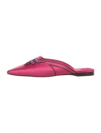 Pre-owned Fendi Satin Crystal Embellishments Mules In Pink