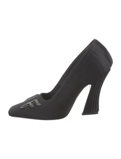 Pre-owned Fendi Satin Crystal Embellishments Pumps In Black