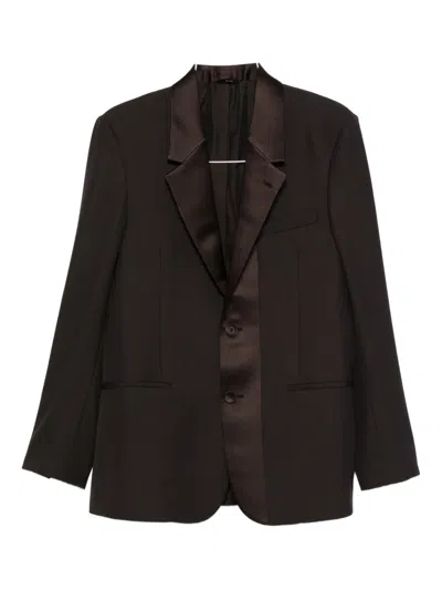 Fendi Satin-detail Lapel Blazer In Brown