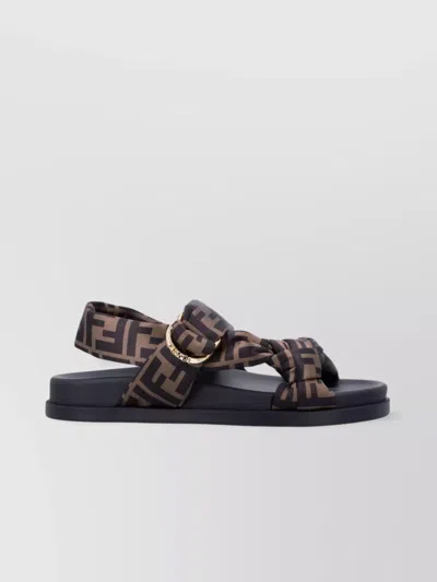 FENDI SATIN FF BUCKLE STRAP SANDALS