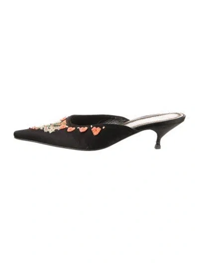 Pre-owned Fendi Satin Floral Print Mules In Black