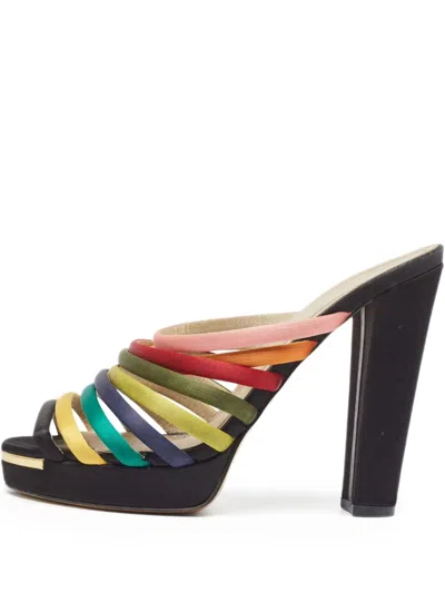 Pre-owned Fendi Satin Heeled Sandals In Green