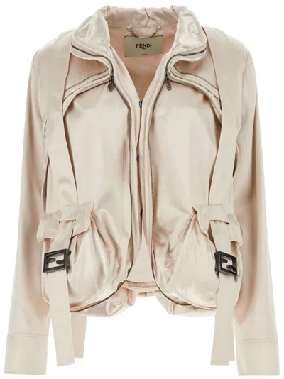 Fendi Women Light Pink Satin Jacket In Neutral