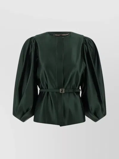 FENDI SATIN JACKET WITH BALLOON SLEEVES AND BELT