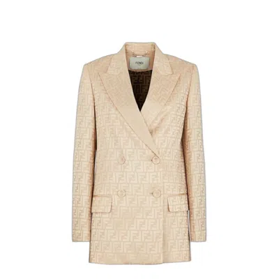 Fendi Satin Jacquard Jacket For Women In Buff In Tan