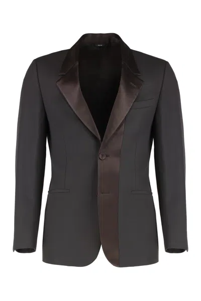 Fendi Satin Lapel Tailored Blazer In Brown