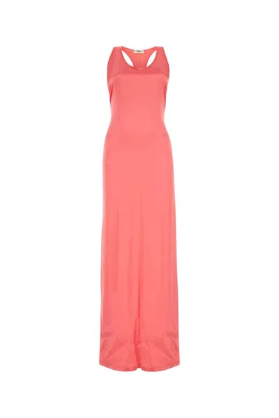 Fendi Satin Long Dress For Women In Pink