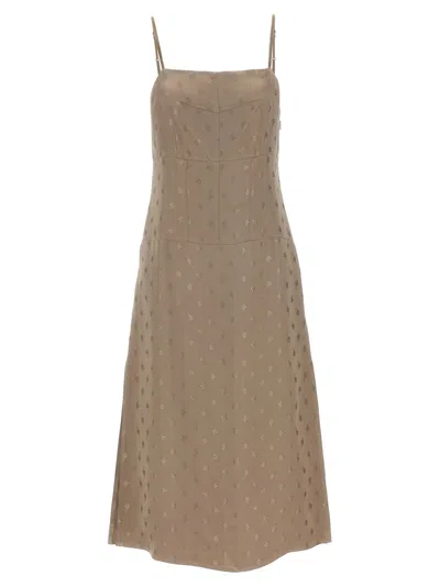 Fendi Satin Midi Dress In Neutral