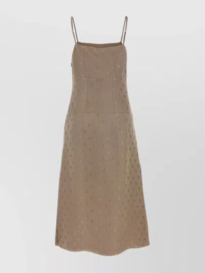 Fendi Satin Midi Dress Embroidered Pattern In Gray