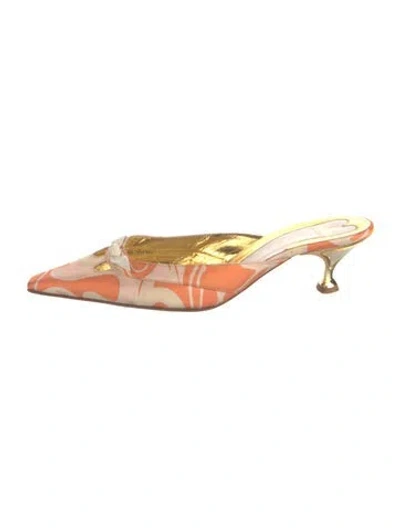 Pre-owned Fendi Satin Printed Mules In Orange