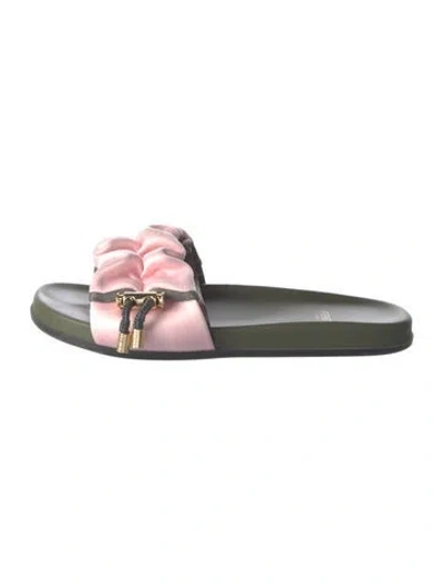 Pre-owned Fendi Satin Ruffle Embellishment Slides In Green