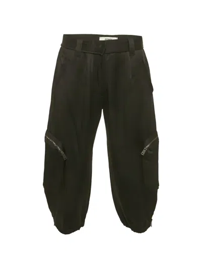 Pre-owned Fendi Satin Zip-detail Cargo Trousers In Black