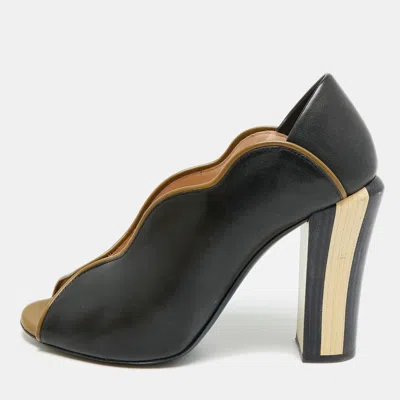 Pre-owned Fendi Scallop Lined Size 38.5 Dark Blue/green Leather Peep Toe Pumps