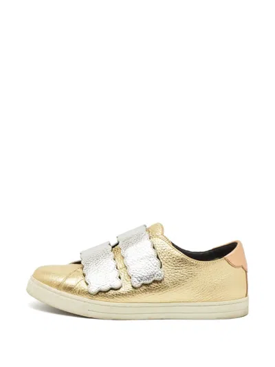 Pre-owned Fendi Scalloped Touch-strap Sneakers In Gold