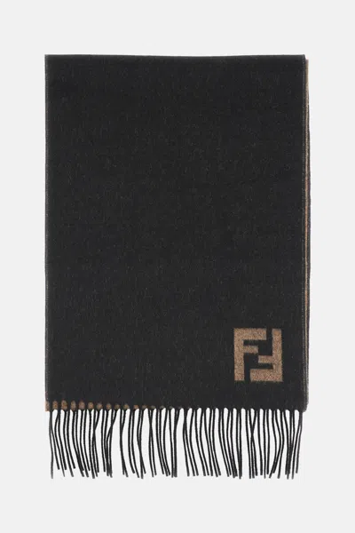 Fendi Fringed Logo-detail Scarf In Black