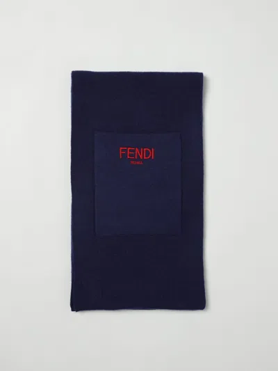 Fendi Kids Logo-embroidered Reversible Scarf In Blue