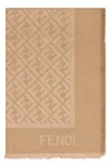 Fendi Scarf Ff In Silk And Wool In Neutral