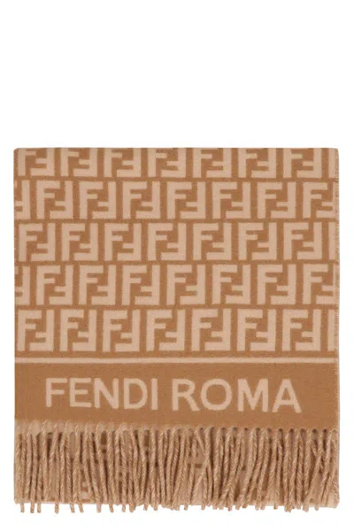 Fendi Scarf Ff In Wool And Cashmere In Brown