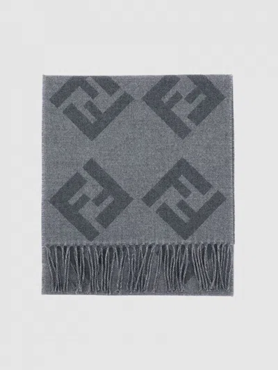 Fendi Ff All-over Monogram Wool Scarf In Blue