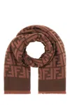 Fendi Embroidered Wool Blend Fringed Scarf In Praline