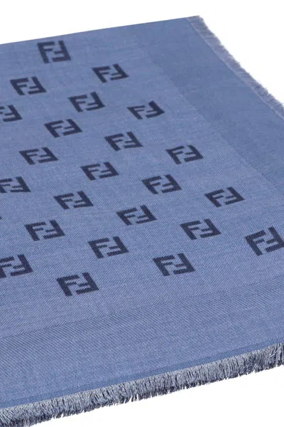 Fendi Wool And Silk Blend Shawl In Blue