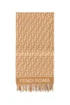 Fendi Camel Wool And Cashmere Ff Scarf In Brown