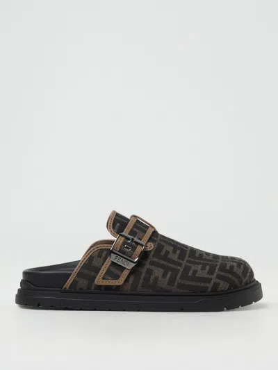 Fendi Ff Jacquard Slippers In Brown