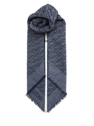 Fendi Scialle 140x140 Ff Denim Scarves And Foulards Blue In Gray