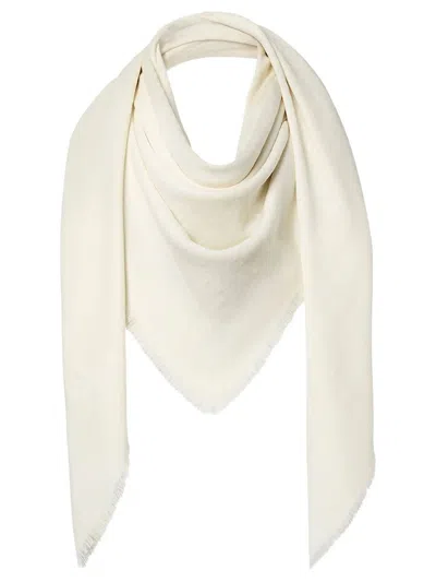 Fendi Scialle In Lana, Seta E Cashmere In Bianco