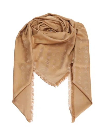 Fendi Camel Jacquard Shawl In Brown