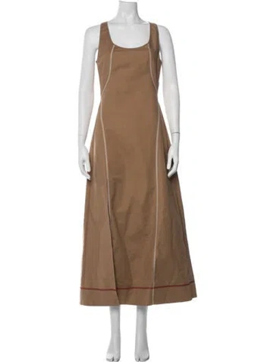 Pre-owned Fendi Scoop Neck Long Dress W/ Tags In Brown