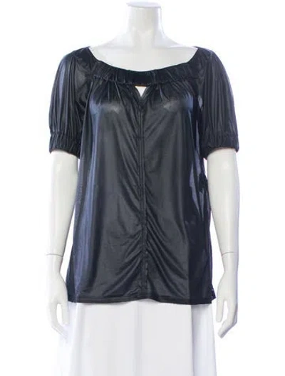 Pre-owned Fendi Scoop Neck Short Sleeve Blouse In Black